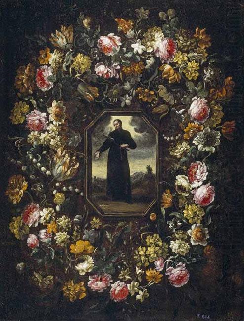 Guirnalda de flores con San Francisco de Borja, Bartolome Perez